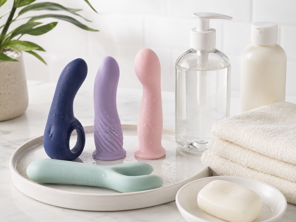 how to clean silicone sex toys product display