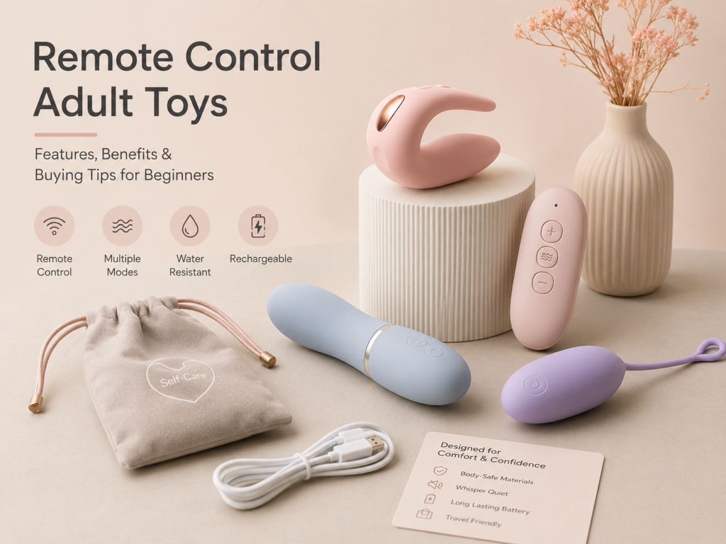 remote control adult toys display with controller and rechargeable accessories