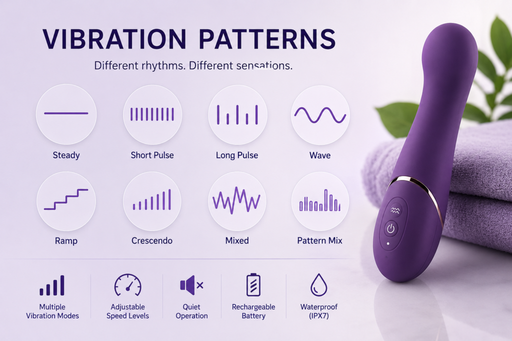 vibration patterns in adult toys with mode icons and control features