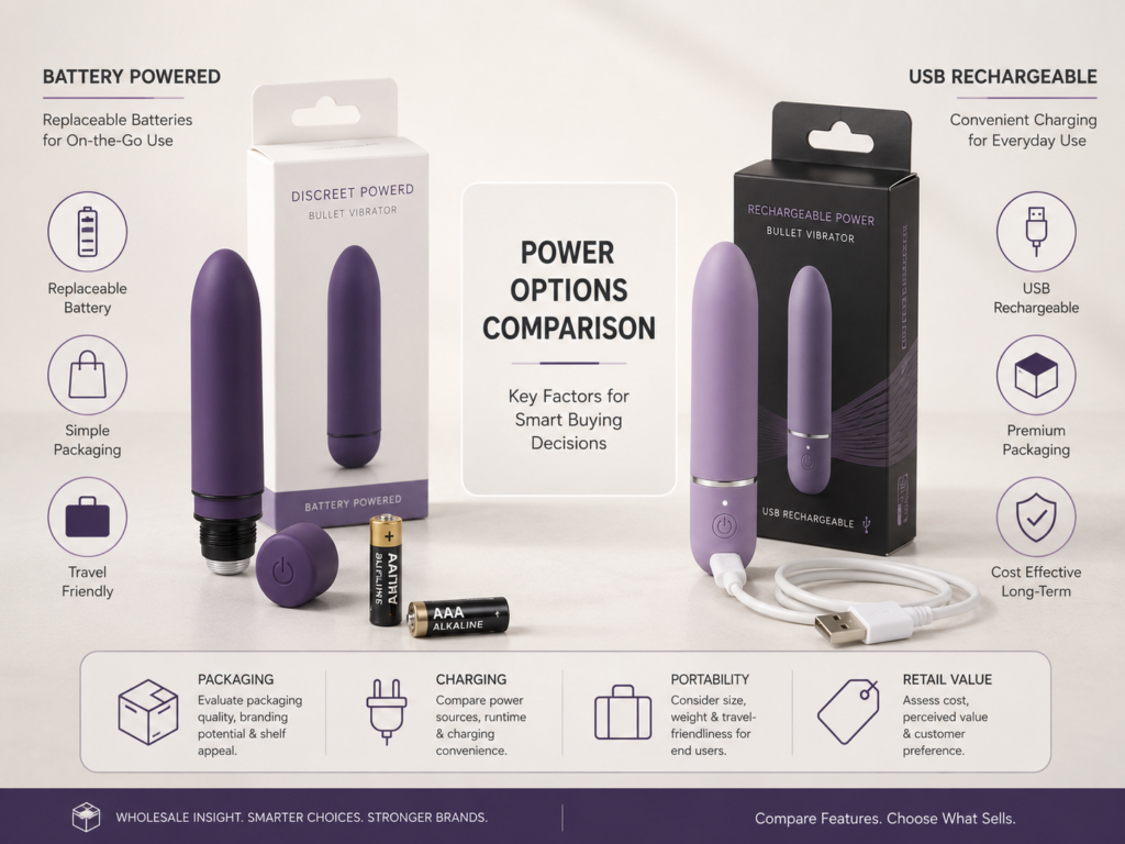 battery powered and USB rechargeable bullet vibrators comparison for wholesale buyers