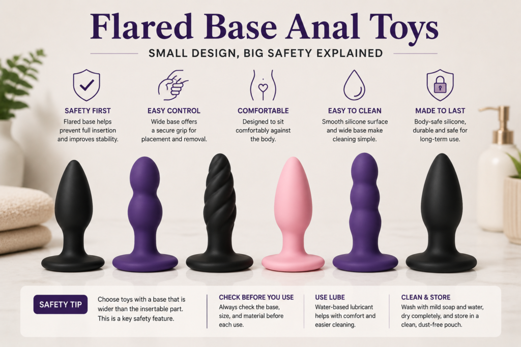 flared base anal toys with safety focused design and size comparison