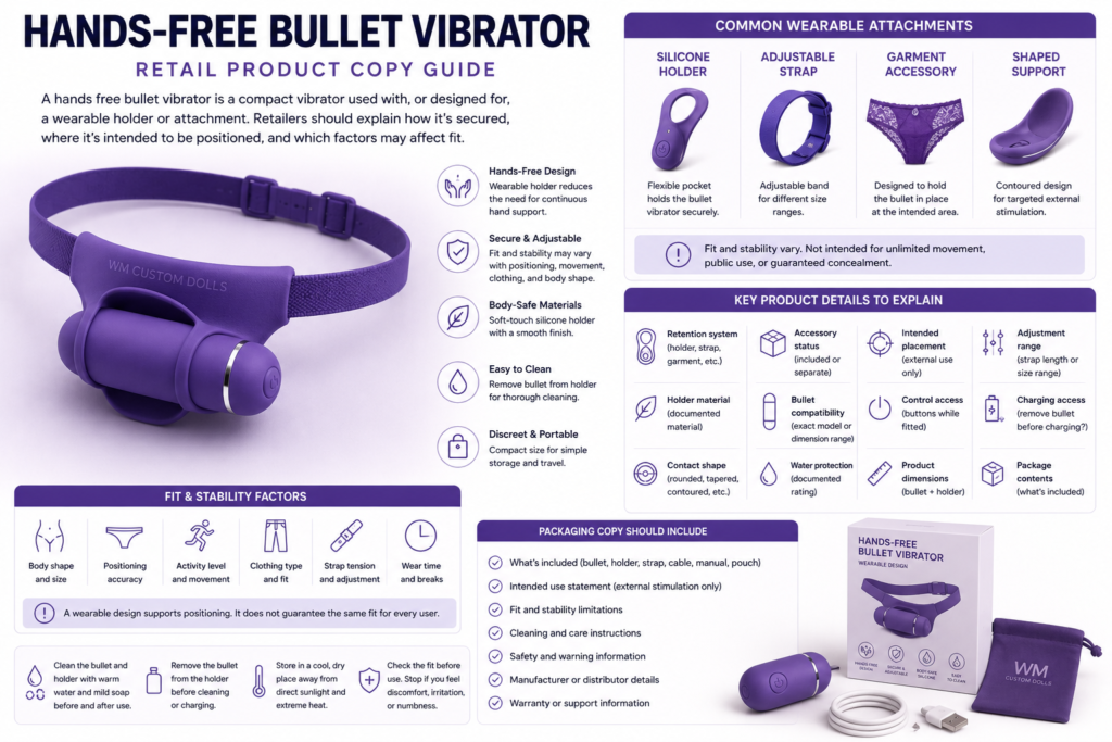 hands-free bullet vibrator with wearable holder fit details packaging checklist and retail product copy guidance