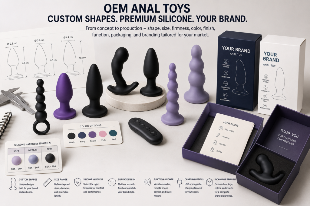 OEM anal toys with custom shapes silicone hardness color options packaging and private label branding