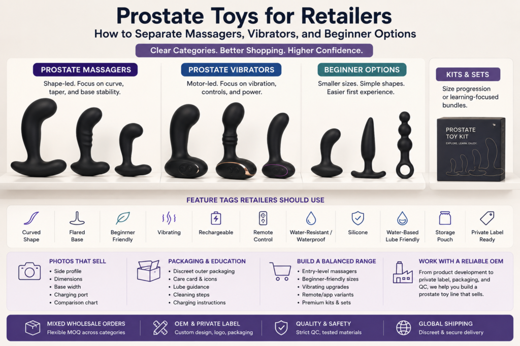 prostate toys for retailers organized by massagers vibrators beginner options and kits