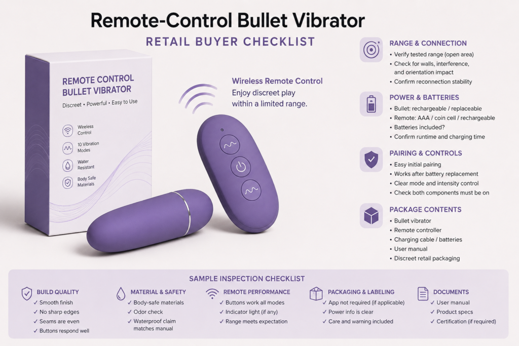 remote-control bullet vibrator with wireless controller retail buyer checklist and packaging