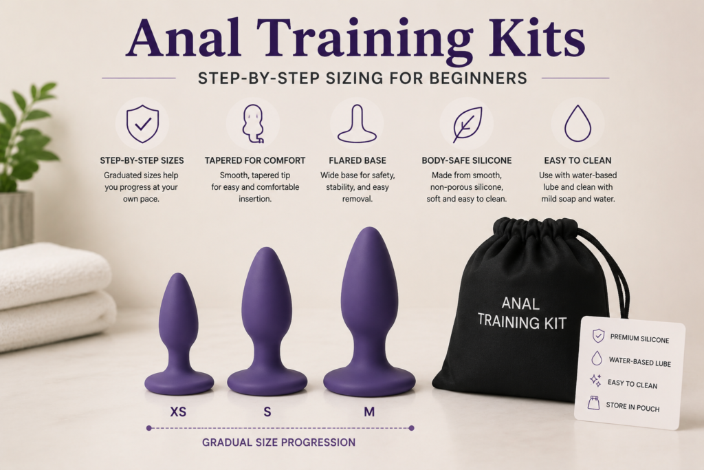 silicone anal training kit with gradual size progression and storage pouch