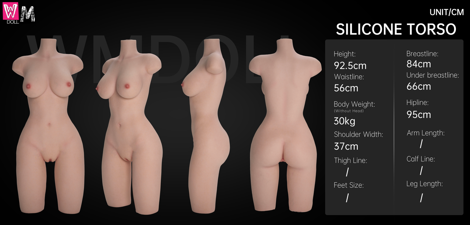 WM 92cm D Cup Silicone Torso – Head #212 — Body dimensions